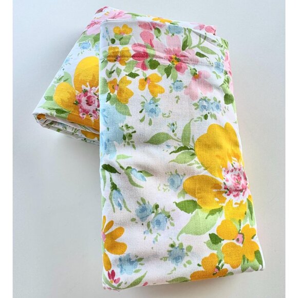 Vintage 70s sheet, flat OR fitted, cabbage roses, pastel flowers, full size bed - Picture 1 of 10